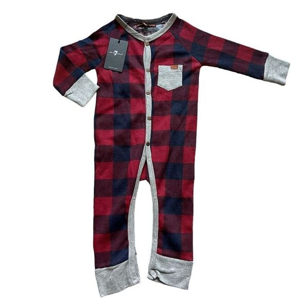 NWT Baby Unisex 7 for All Mankind Buffalo Plaid Thermal Coverall Jumper - 6/9 m - Picture 1 of 1